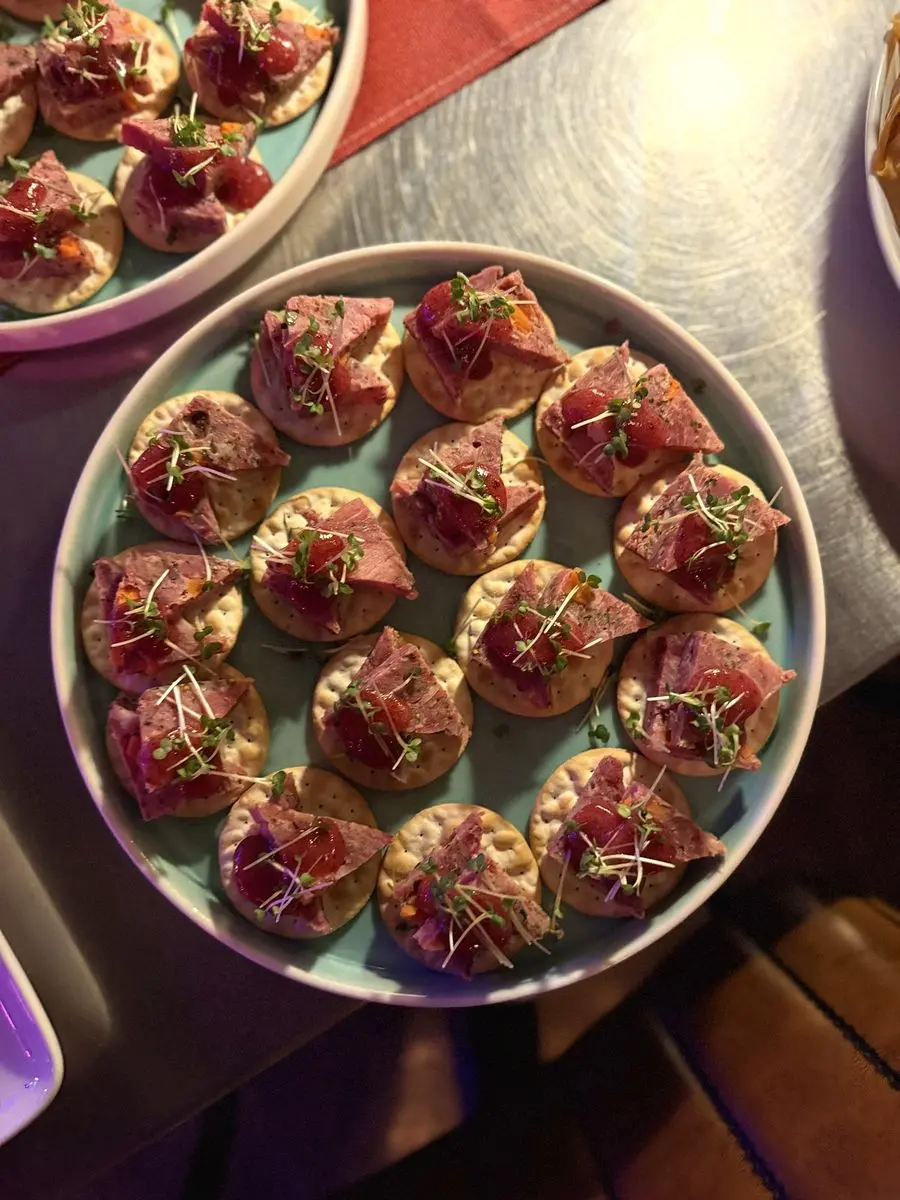Ham hock and cranberry crackers from the festive buffet