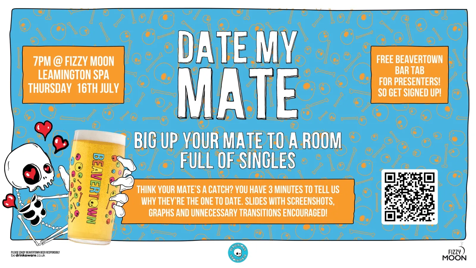 Date My Mate — Fizzy Moon x Beavertown dating night, Thursday 16 July. Pitch your single mate to the room or come to watch.